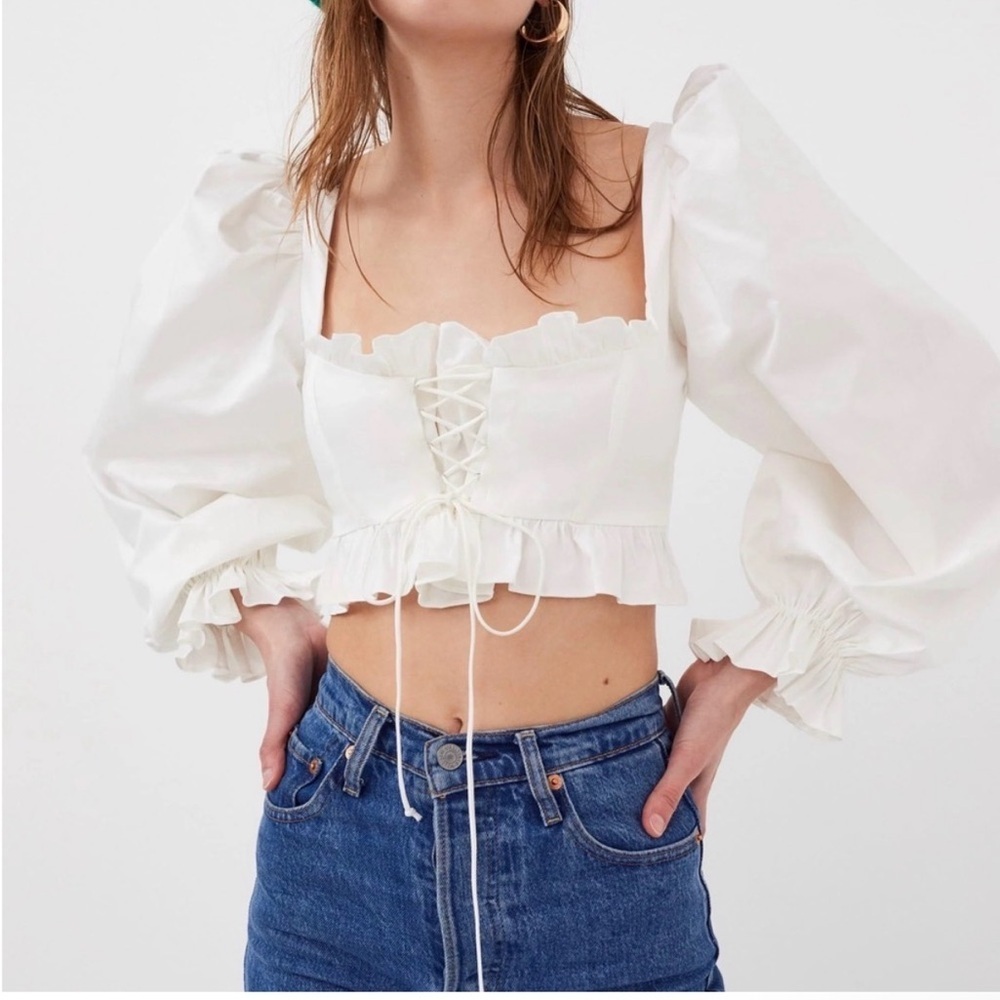 For love and lemons heather long sleeves cotton cropped top XS